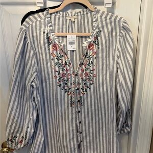 Striped‎ Floral Embroidered Blouse